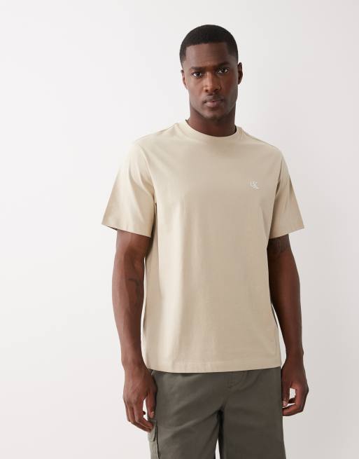 Calvin Klein Jeans - T-shirt beige con monogramma , 4 di 5