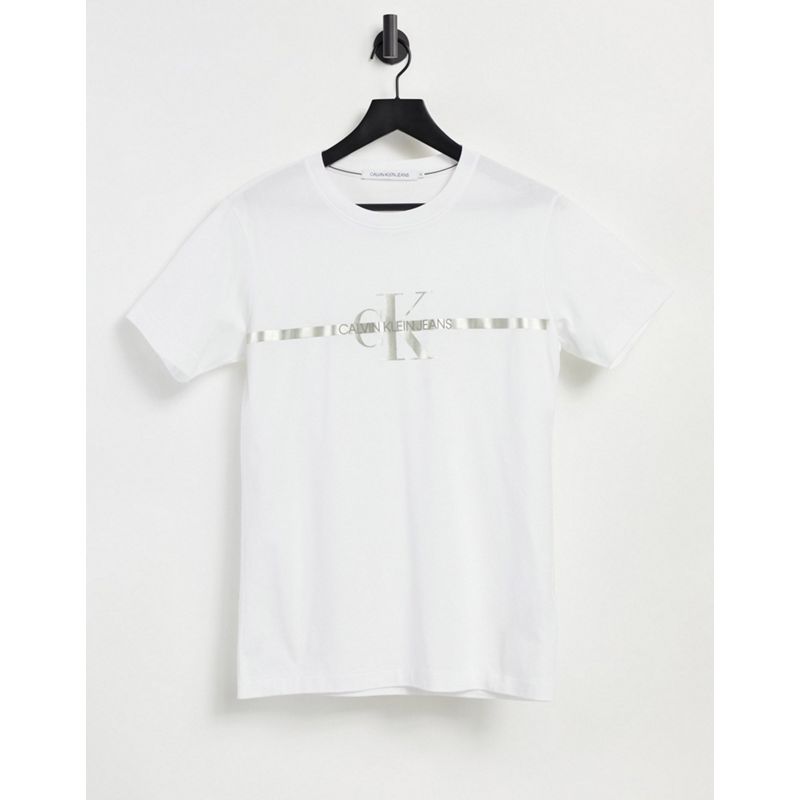  Designer Calvin Klein Jeans - T-shirt bianca con fettuccia dorata e monogramma