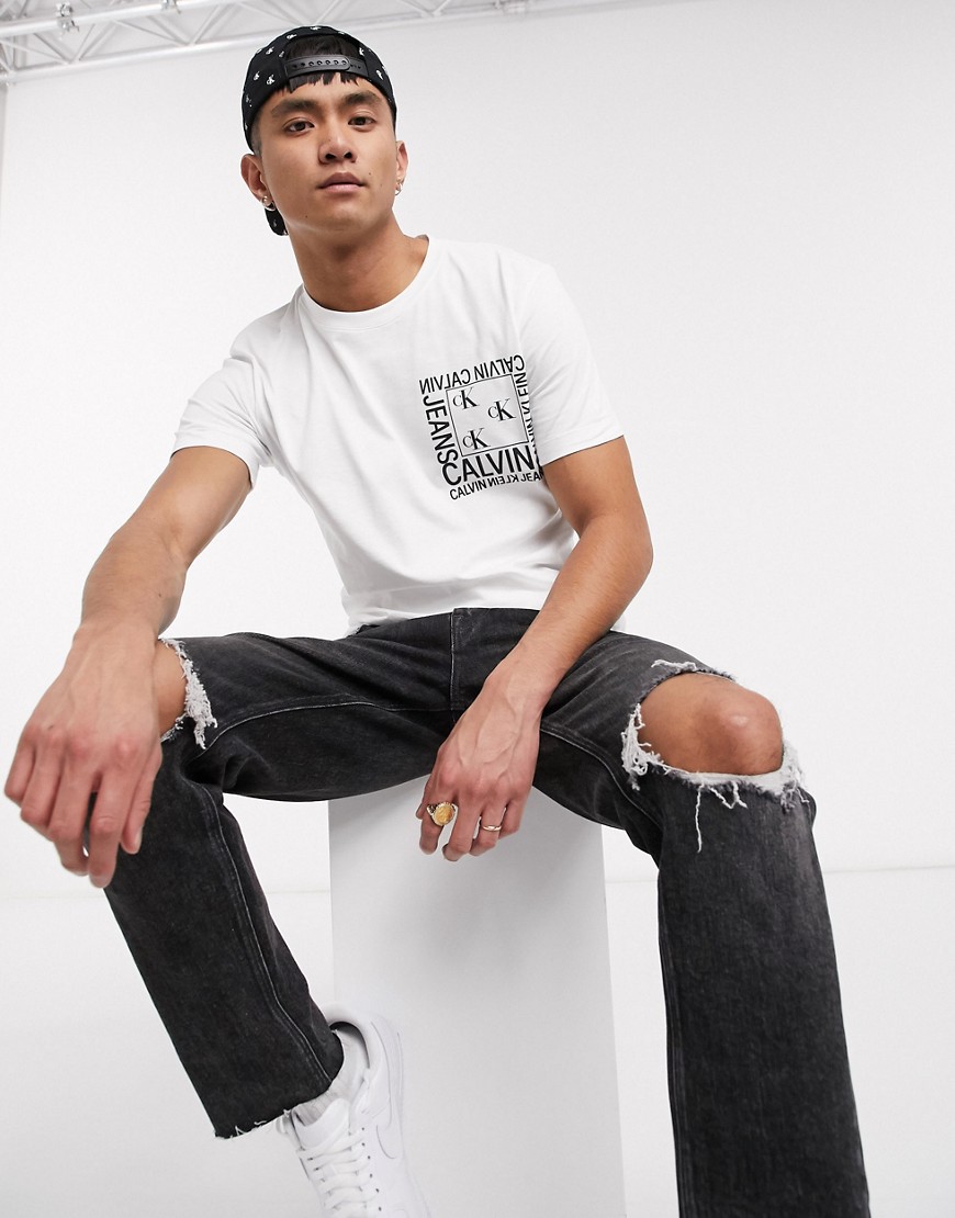 Calvin Klein Jeans - T-shirt bianca con logo a monogramma sul petto-Bianco