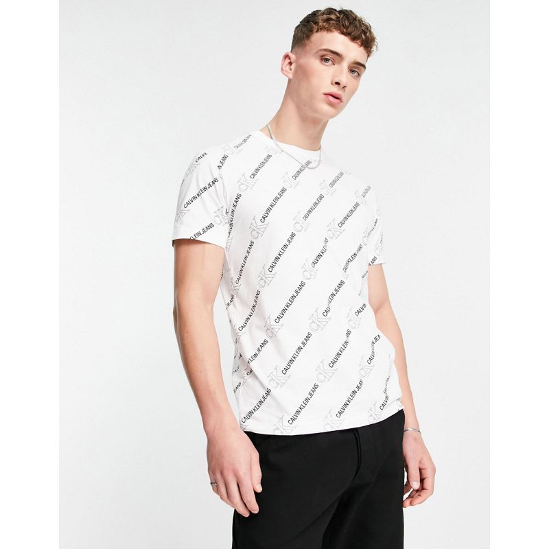  Uomo Calvin Klein Jeans - T-shirt bianca con logo ripetuto
