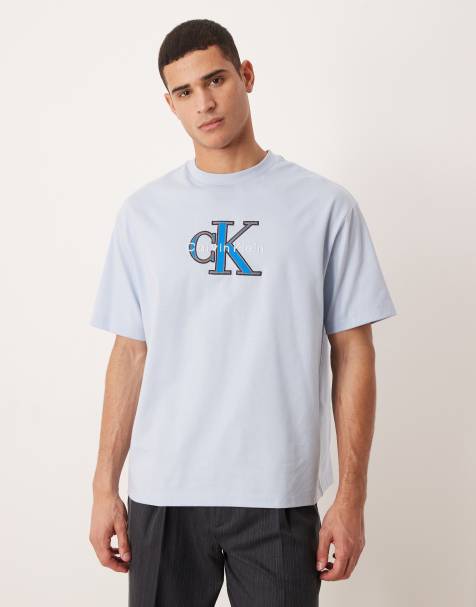 Calvin Klein Jeans - T-shirt blu con monogramma del logo in rilievo - view 1