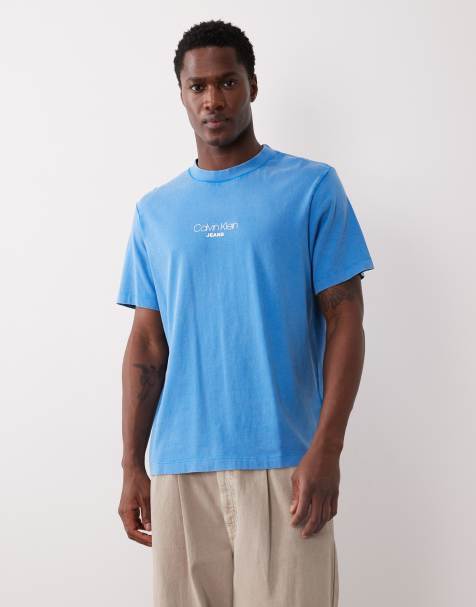 Calvin Klein Jeans - T-shirt blu lavaggio acido con grafica - view 1