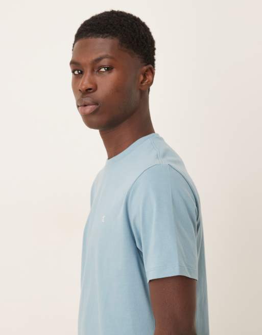 Calvin Klein Jeans - T-shirt blu polvere con logo piccolo, 4 di 5