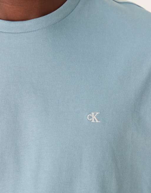 Calvin Klein Jeans - T-shirt blu polvere con logo piccolo, 5 di 5