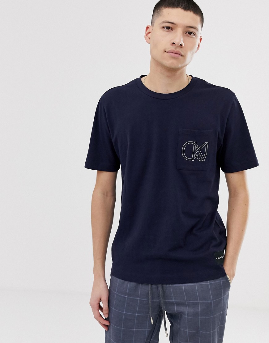 Calvin Klein Jeans - T-shirt con tasca stampata-Navy