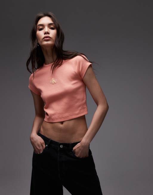 Calvin Klein Jeans - T-shirt corta color pesca con monogramma