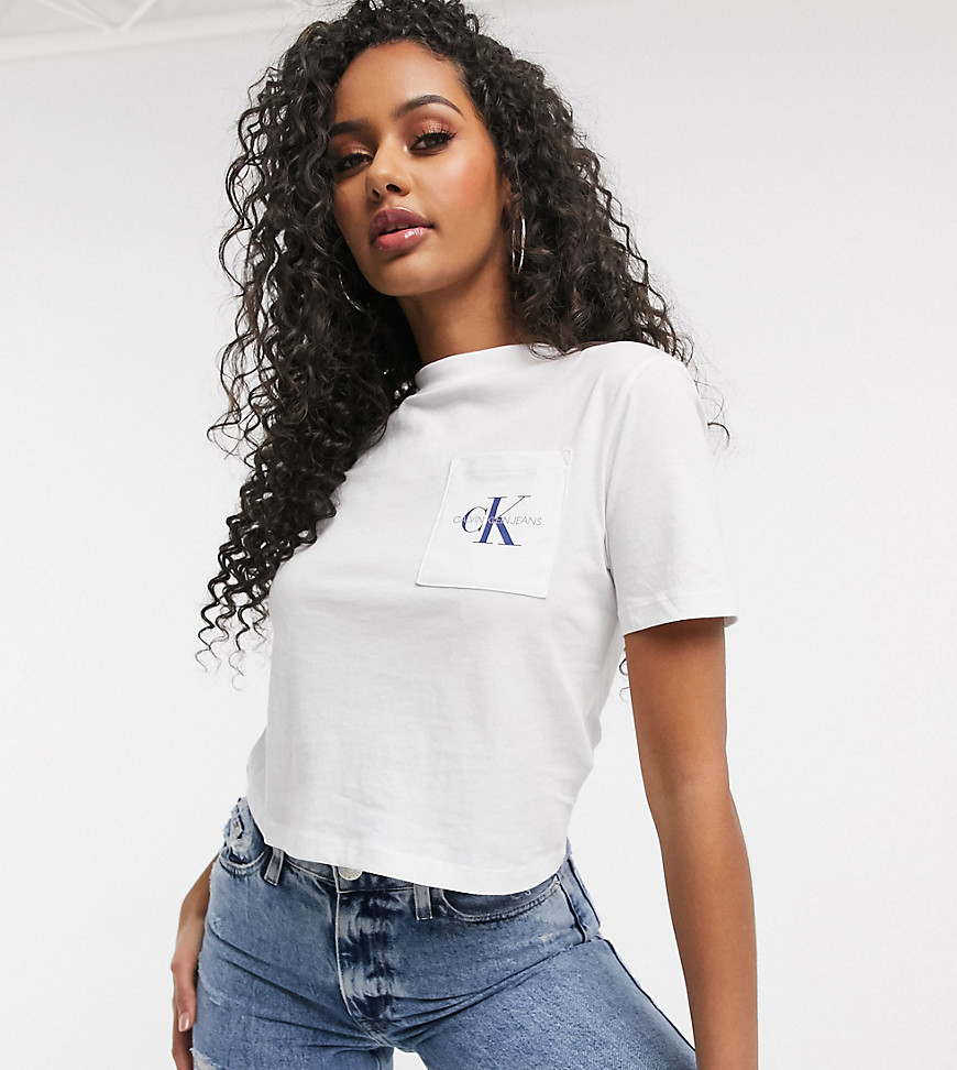 Calvin Klein Jeans - T-shirt corta con tasca con logo-Bianco