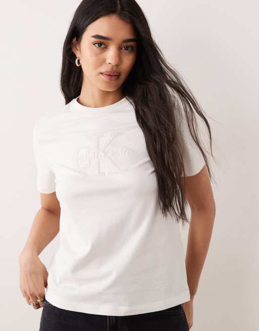 Calvin Klein Jeans - T-shirt coupe carrée à logo monogramme brodé - Écru , 2 de 4