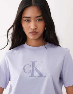 Jeans - T-shirt coupe carrée à logo monogramme - Violet clair XS
