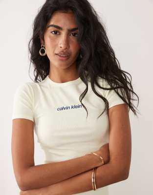 Jeans - T-shirt coupe classique à logo brodé bleu marine - Jaune citron M