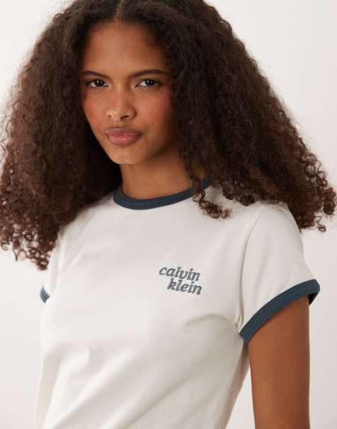 Calvin Klein Jeans - T-shirt coupe slim à liserés contrastants - Blanc cassé - view 1