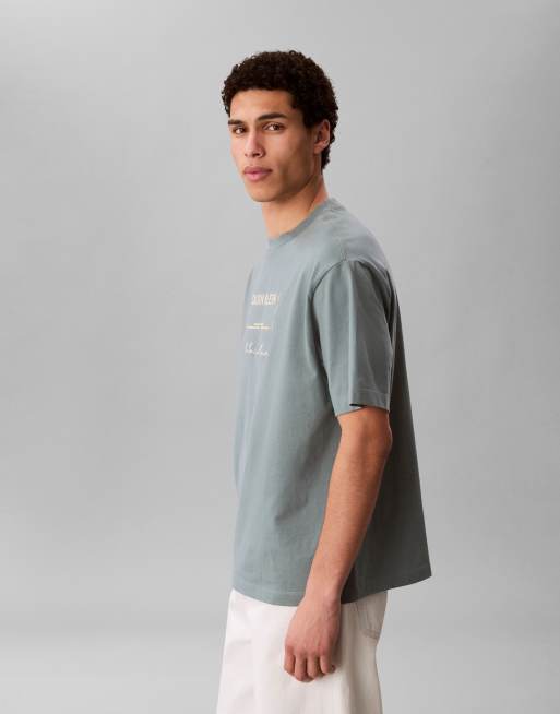 Calvin Klein Jeans - T-shirt décontracté à imprimé graphique - Vert délavé, 2 de 4
