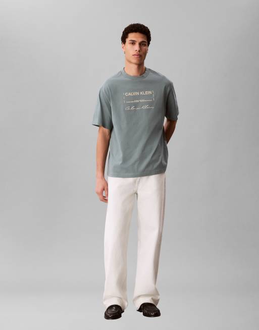 Calvin Klein Jeans - T-shirt décontracté à imprimé graphique - Vert délavé, 3 de 4