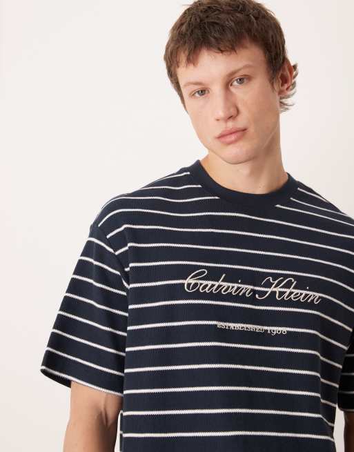 Calvin Klein Jeans - T-shirt décontracté en piqué à rayures - Bleu marine, 5 de 5