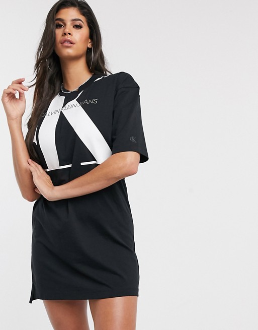 Calvin Klein Jeans T shirt dress with oversized logo in black