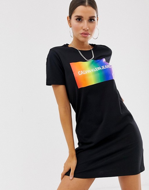 Calvin Klein Jeans t shirt dress with rainbow logo