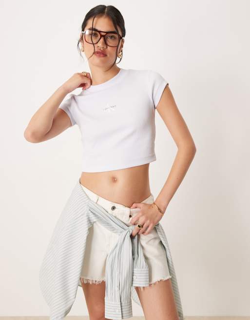 Calvin Klein Jeans - T-shirt effet rétréci à logo monogramme - Lilas, 4 de 4