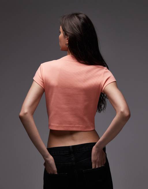 Calvin Klein Jeans - T-shirt effet rétréci à logo monogramme - Pêche, 4 de 4