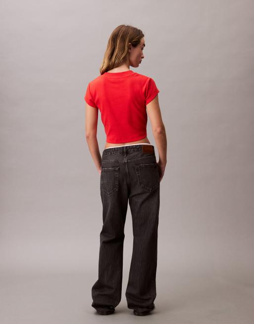 Calvin Klein Jeans - T-shirt effet rétréci à logo monogramme - Rouge, 4 de 4