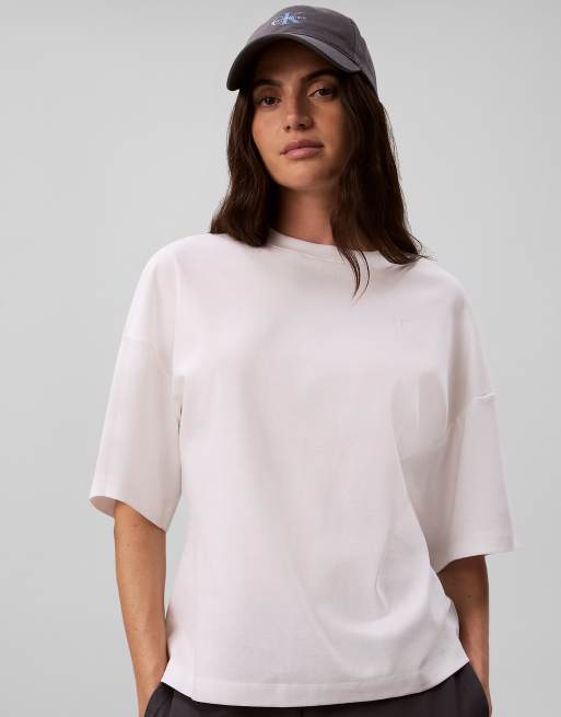 Calvin Klein Jeans T-shirt en coton à taille cintrée blanc éclatant, 3 de 6