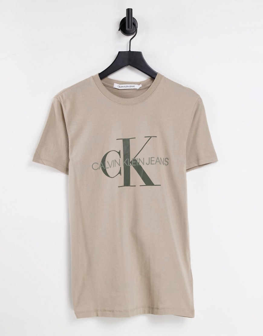 Calvin Klein Jeans - T-Shirt Grigio Pietra Con Logo Monogramma-Neutro