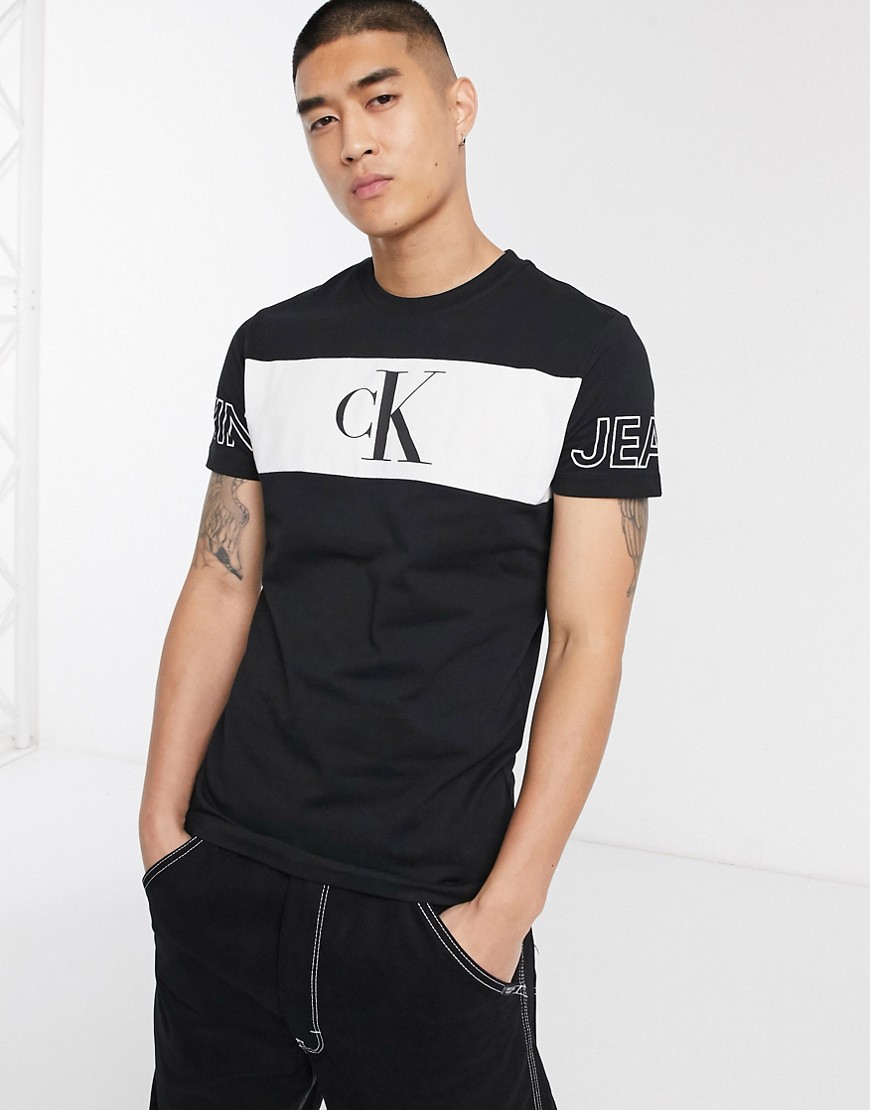 Calvin Klein Jeans - T-shirt icona slim nera color block-Nero