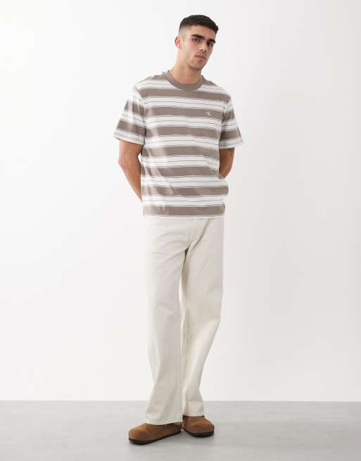 Calvin Klein Jeans – T-Shirt in Beige und Weiß gestreift, 2 von 5