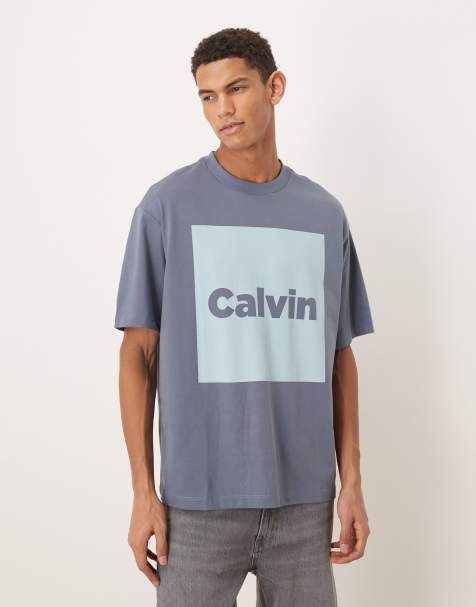 Calvin Klein Jeans – T-Shirt in Grau mit Box-Logoprint auf dem Rücken - view 1