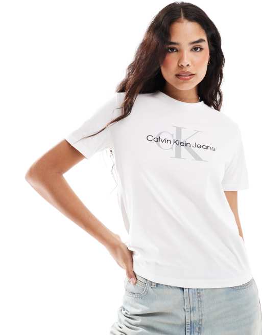 Calvin Klein Jeans – T-Shirt in leuchtendem Weiß mit Monogramm