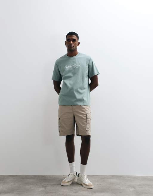 Calvin Klein Jeans – T-Shirt in Pistaziengrün mit mittigem Schriftzug, 3 von 5