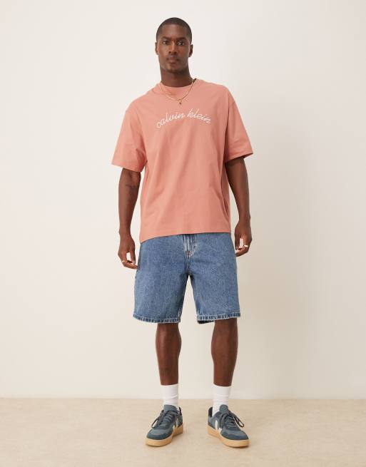 Calvin Klein Jeans – T-Shirt in Rosé mit Logo-Stickerei, 2 von 4
