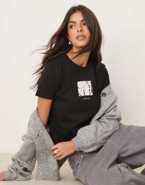Calvin Klein Jeans – T-Shirt in Schwarz mit Box-Grafikprint - view 1