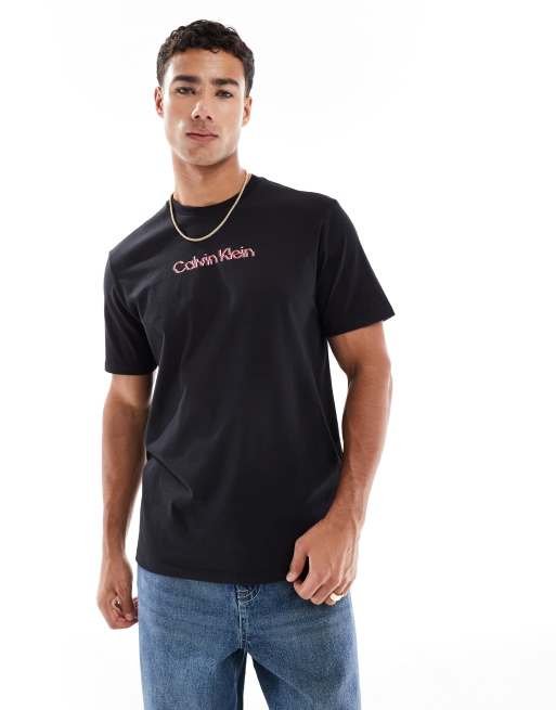 Calvin Klein Jeans – T-Shirt in Schwarz mit verzerrtem Logo