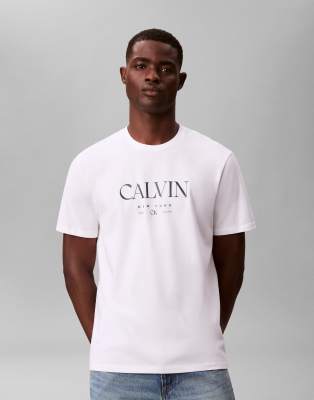 Jeans - T-Shirt in Weiß mit Brust-Print Weiß 48