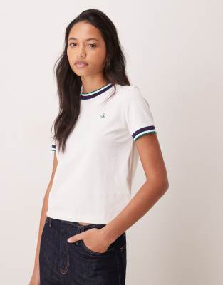 Calvin Klein Jeans - T-Shirt in Weiß mit Zierstreifen und Monogramm