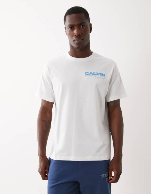 Calvin Klein Jeans – T-Shirt in Weiß und Blau mit Logo auf der Brust, 3 von 5