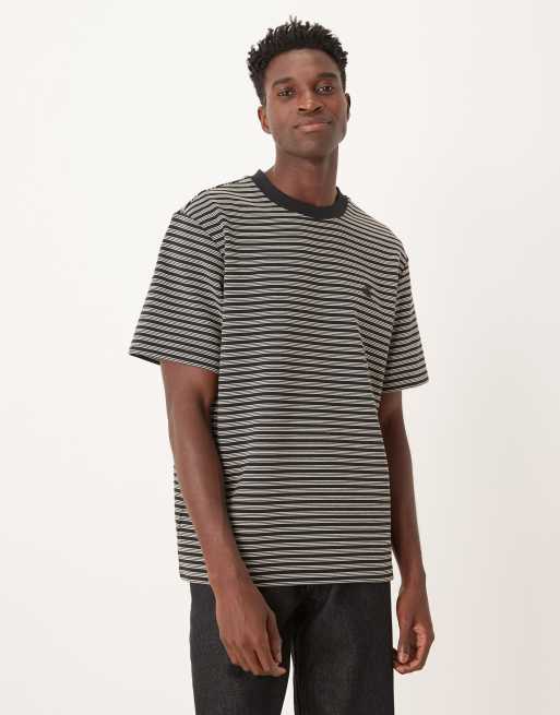 Calvin Klein Jeans – T-Shirt in Wollweiß und Braun gestreift