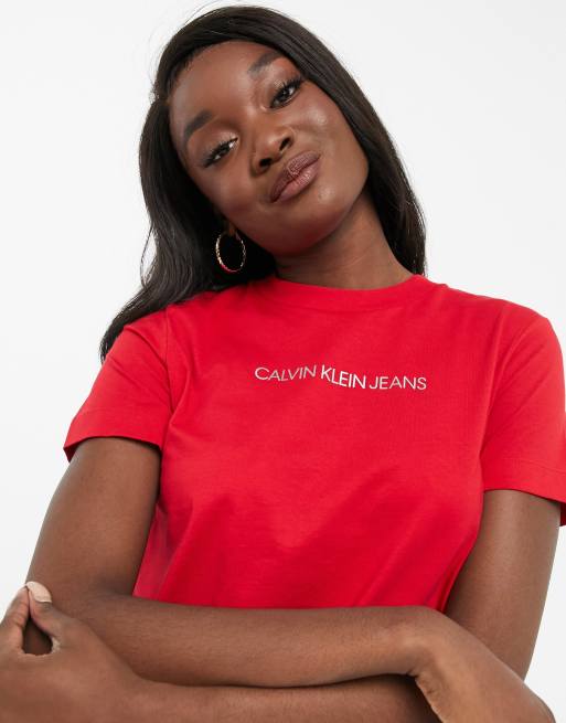 Calvin Klein Jeans T shirt manches courtes avec logo sur le devant Rouge