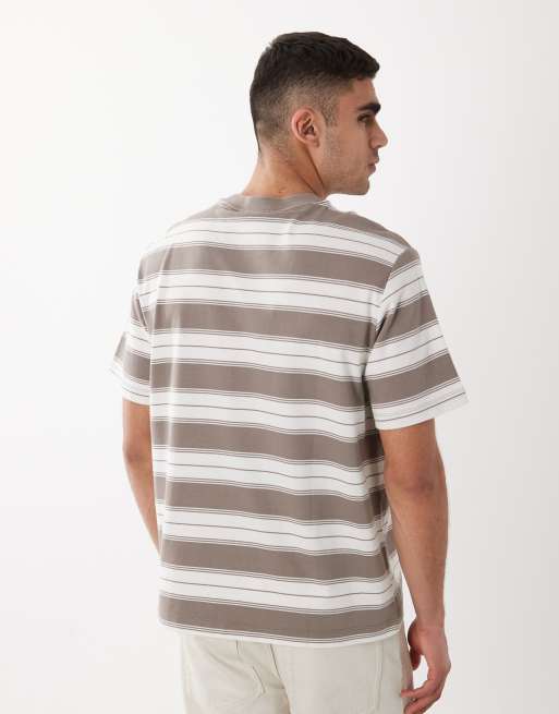 Calvin Klein Jeans - T-shirt med beige og hvide striber, 5 af 5