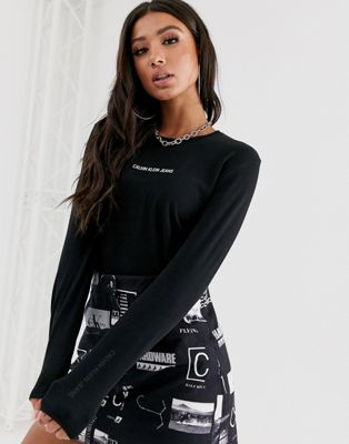 Calvin Klein Jeans - T-shirt met lange mouwen en mini-logo-Zwart