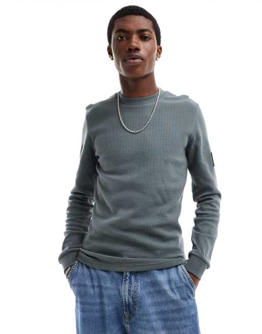 Calvin Klein Jeans - T-shirt met lange mouwen en wafelstructuur in antracietgrijs