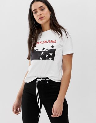 Calvin Klein Jeans - T-shirt met logo en sterrenprint-Wit