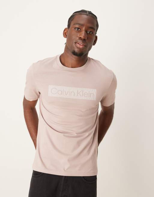 Calvin Klein Jeans - T-shirt met logo in gestreept kader in beige