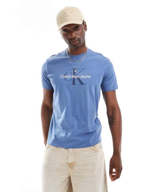 Calvin Klein Jeans - T-shirt met monogram in middenblauw 