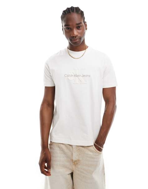 Calvin Klein Jeans - T-shirt met monologo van chenille in wit - view 1