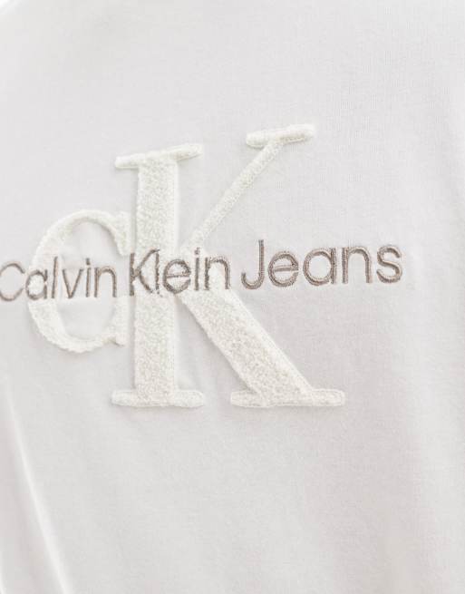Calvin Klein Jeans - T-shirt met monologo van chenille in wit, 2 van 4