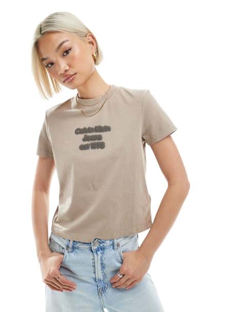 Calvin Klein Jeans - T-shirt mini color talpa slavato con logo in rilievo - view 1