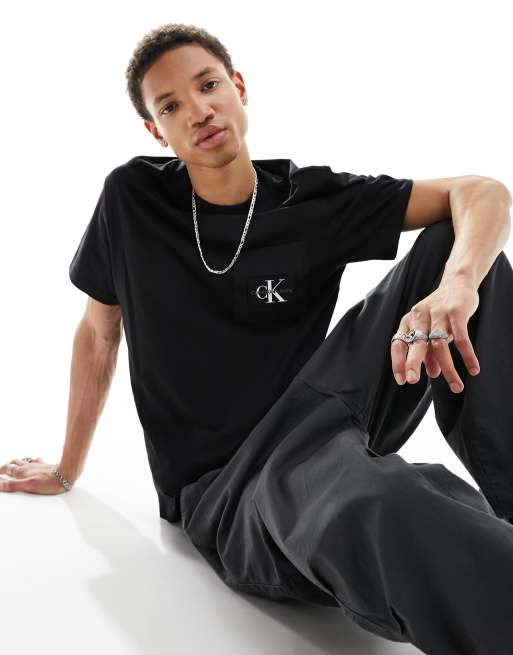 Calvin Klein Jeans - T-shirt nera in ripstop con pannelli