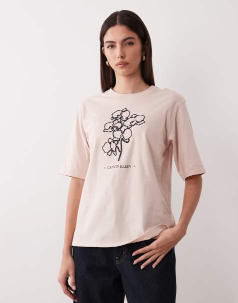 Calvin Klein Jeans - T-shirt oversize beige con grafica stagionale - view 1
