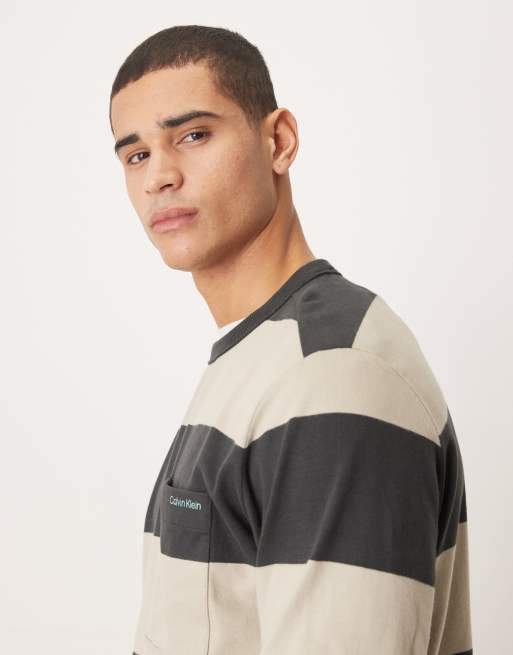 Calvin Klein Jeans - T-shirt rayé à manches longues - Beige et gris, 4 de 5